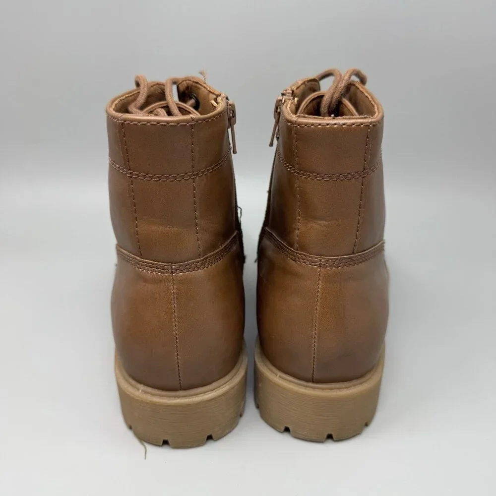 Frye And Co. Kip Flat Heel Lace Up Boots Men's US Size 11M Brown Vegan Leather